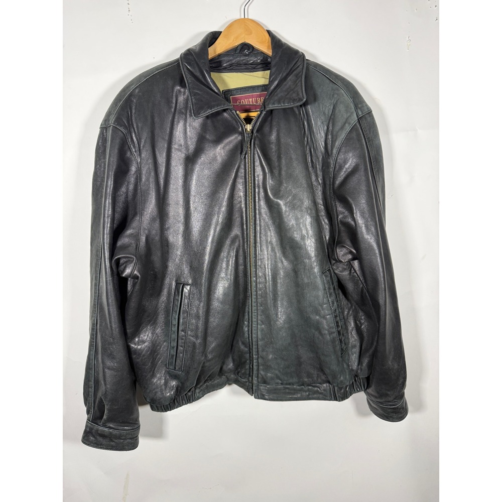 Couture by J. Park Mens Black Leather Bomber Jacket XL Lambskin Full Zip Classic